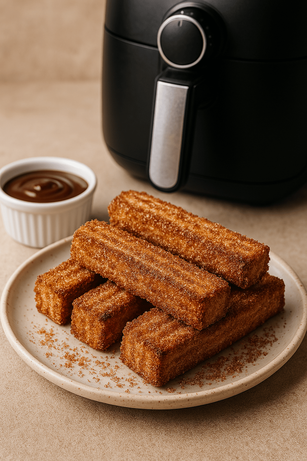 Rolinhos crocantes de pão de forma com doce de leite, empanados com açúcar e canela, feitos na Airfryer