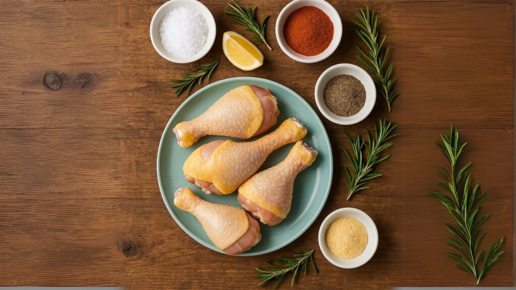 Ingredientes organizados para receita de coxinha de frango na Airfryer, incluindo frango desfiado, caldo, farinha e temperos