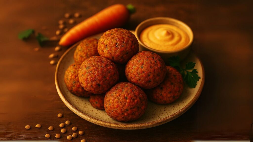 Bolinhos veganos de lentilha e cenoura assados na Airfryer com casquinha dourada