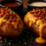 Batata com casquinha crocante, recheada com queijo e bacon, direto da Airfryer