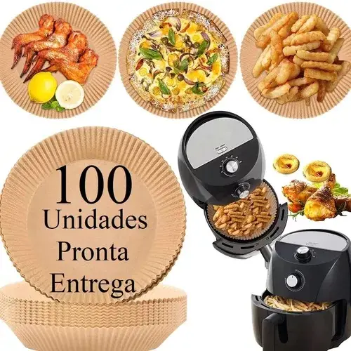 Kit 100Pcs Forma De Airfryer Descartável Redondo Antiaderente Para Cozimento Papel Fritadeira